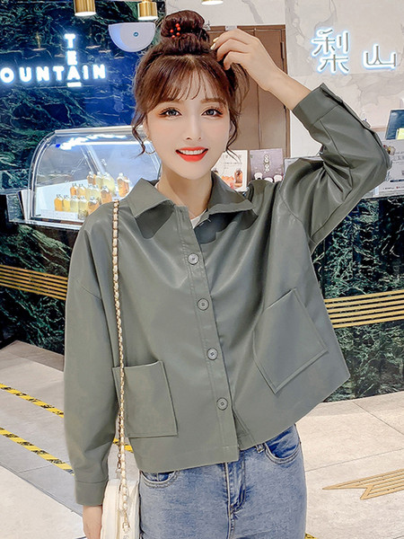 Uus mudel lühikese krae ja taskutega nahast naistejope