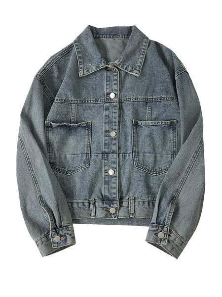 Naiste moodne taskute ja nööpidega teksajakk