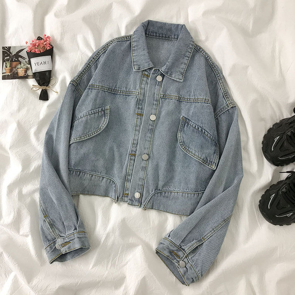 Női alkalmi farmerdzseki klasszikus gallérral