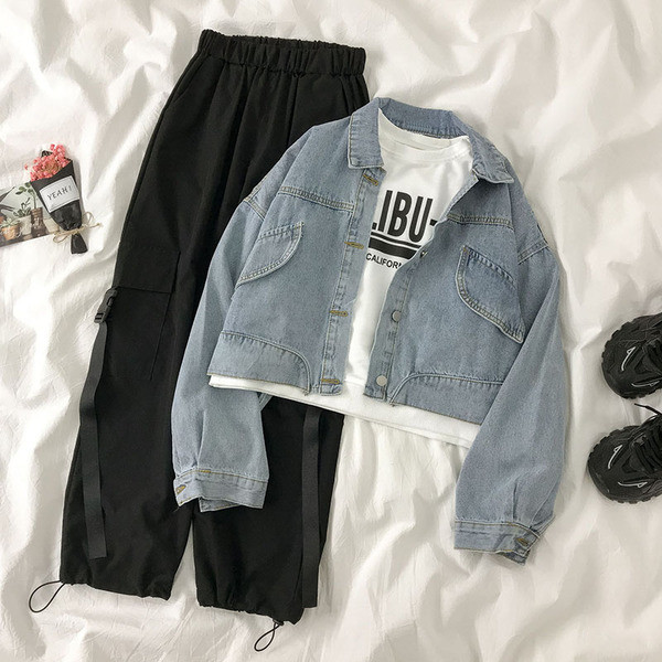 Női alkalmi farmerdzseki klasszikus gallérral