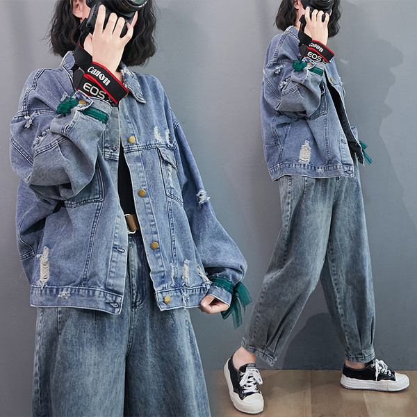 Naiste tikandi ja nööpidega teksajakk