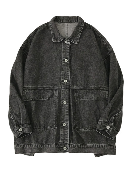 Pikk naiste teksajakk nööpide ja taskutega