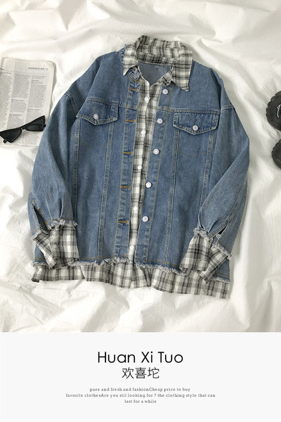 Ženska ležerna traper jakna s džepovima i gumbima u plavoj boji