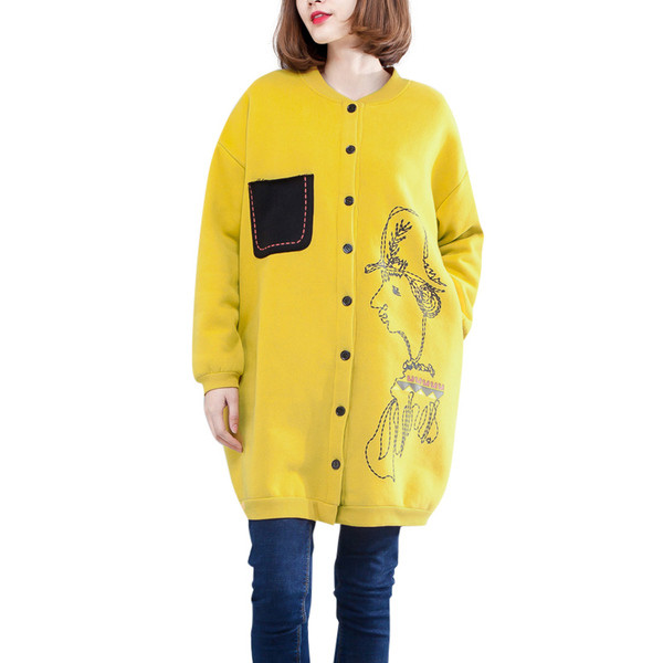 Őszi női kabát hímzéssel és gombokkal