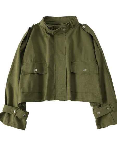 Γυναικείο κοντό μπουφάν με τσέπες και μακριά μανίκια