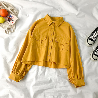 Naiste lühike särk klassikalise krae ja taskutega