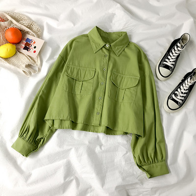 Naiste lühike särk klassikalise krae ja taskutega