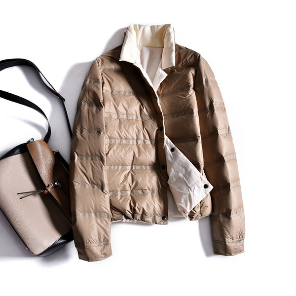 Καθημερινό γυναικείο μπουφάν διπλής όψης με ψηλό κολάρο και κουμπιά