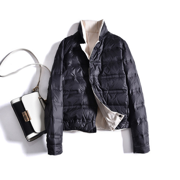 Καθημερινό γυναικείο μπουφάν διπλής όψης με ψηλό κολάρο και κουμπιά