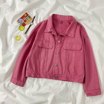 Naiste vabaaja teksajakk nööpide ja klassikalise kraega