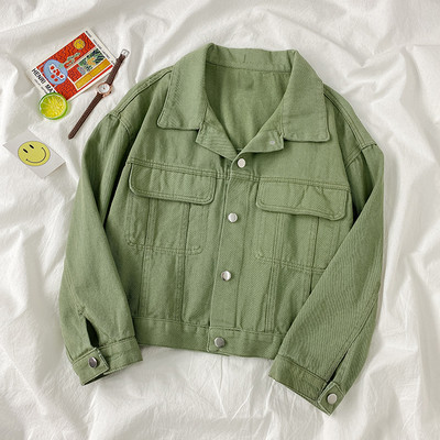 Naiste vabaaja teksajakk nööpide ja klassikalise kraega