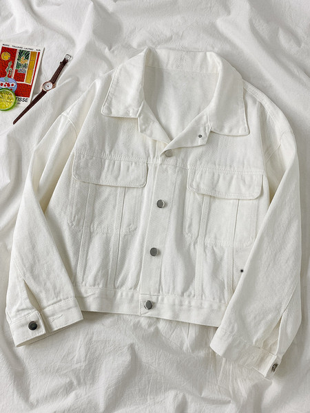 Naiste vabaaja teksajakk nööpide ja klassikalise kraega