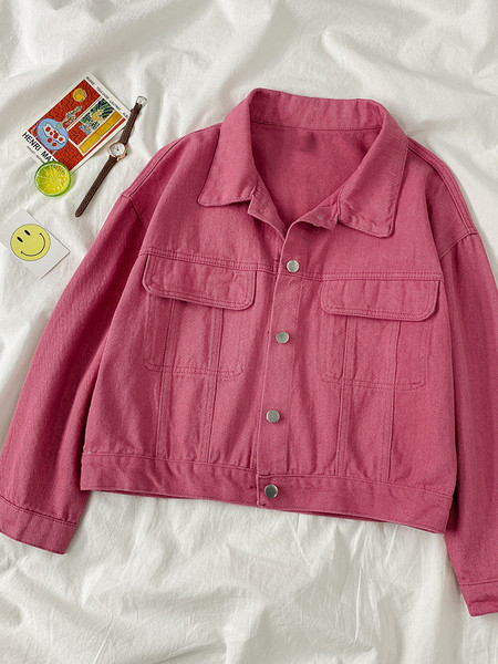 Naiste vabaaja teksajakk nööpide ja klassikalise kraega