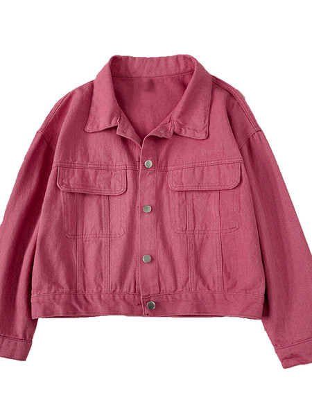 Naiste vabaaja teksajakk nööpide ja klassikalise kraega