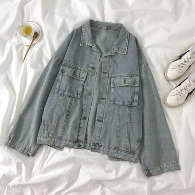 Γυναικείο τζιν μπουφάν με κουμπιά και κλασικό γιακά με μπλε χρώμα