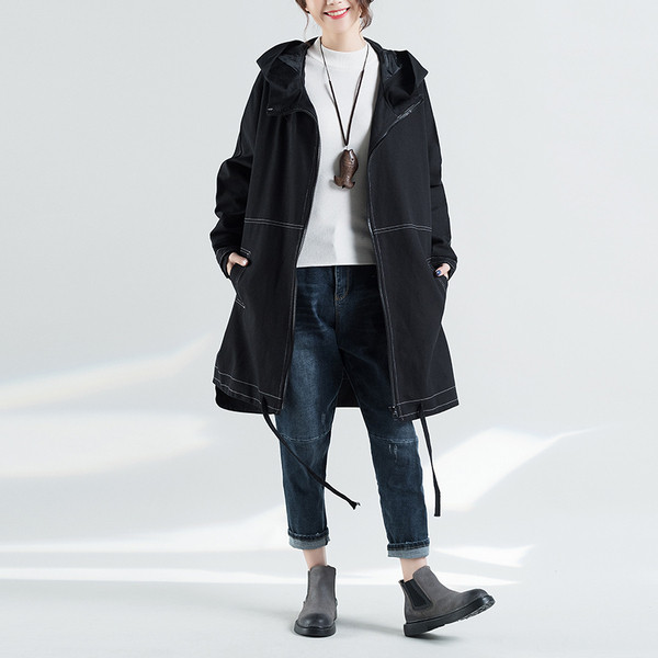 Lai kapuutsiga ja taskutega naiste jope