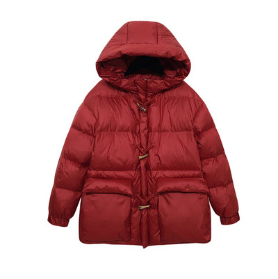 Női téli kabát széles modell kapucnival és gombokkal