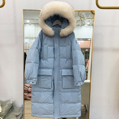 Νέο μοντέλο μακρύ γυναικείο μπουφάν με τσέπες, κουκούλα