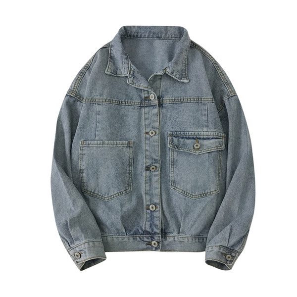 Naiste vabaaja nööpide ja taskutega teksajakk