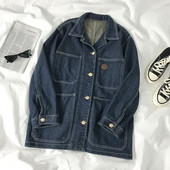 Naiste vabaaja siniste nööpide ja taskutega teksajakk