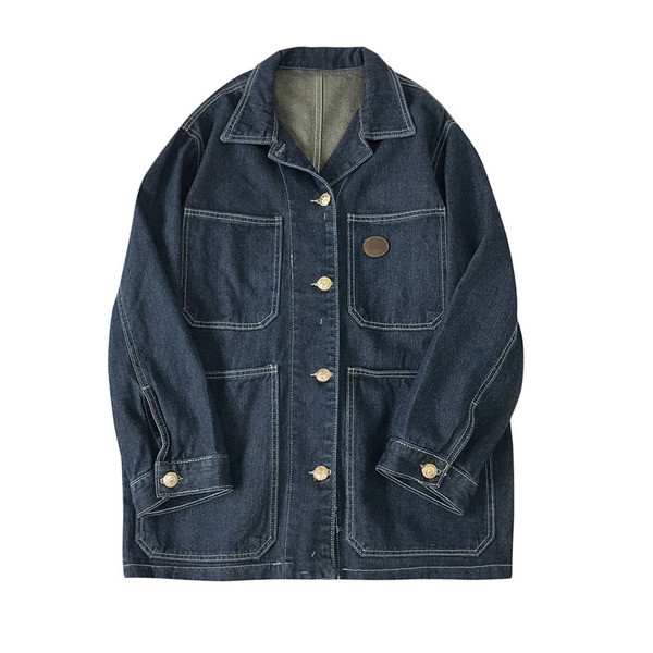 Naiste vabaaja siniste nööpide ja taskutega teksajakk