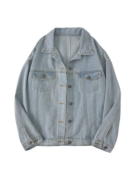 Γυναικείο τζιν μπουφάν με κουμπιά και κλασικό γιακά με μπλε χρώμα