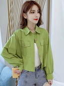 Napi rövid női kabát klasszikus gallérral és hosszú ujjal