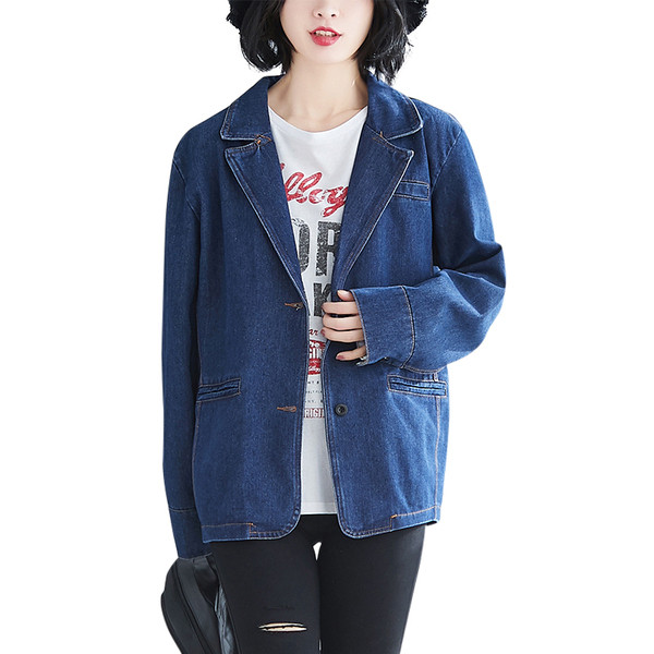 Naiste nööpide ja taskutega teksajakk