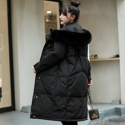 Talvine pikk naiste jope lai kapuutsiga mudel