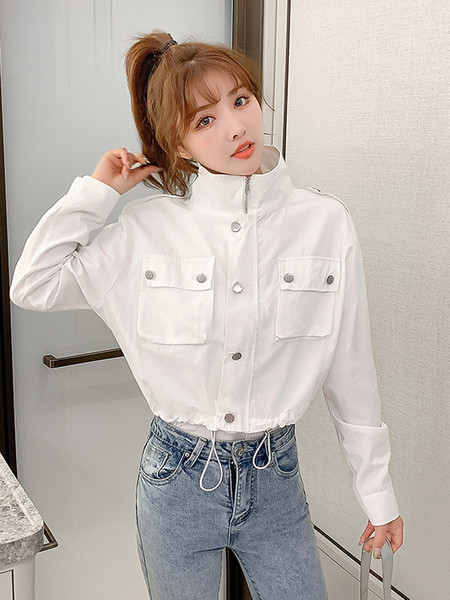 Uus kõrge krae ja taskutega igapäevane naiste jaki mudel