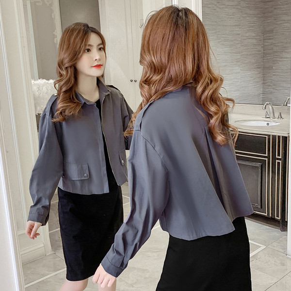 Női alkalmi kabát hosszú ujjal - szürke és fekete