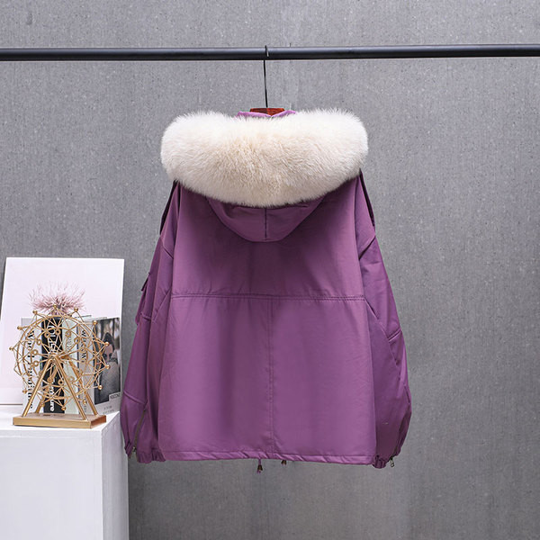 Női, alkalmi kabát széles modell, pehely kapucnival és zsebekkel