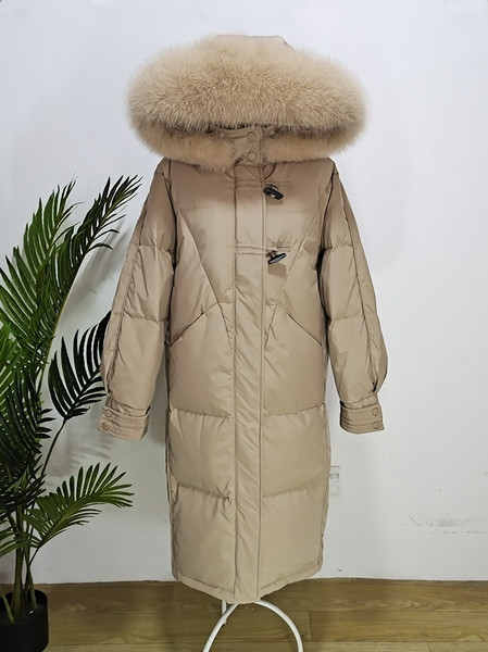 Új modell téli női kabát hosszú modell kapucnival és pehellyel