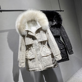 Naiste keskmise pikkusega ja udusulgedega talvejope