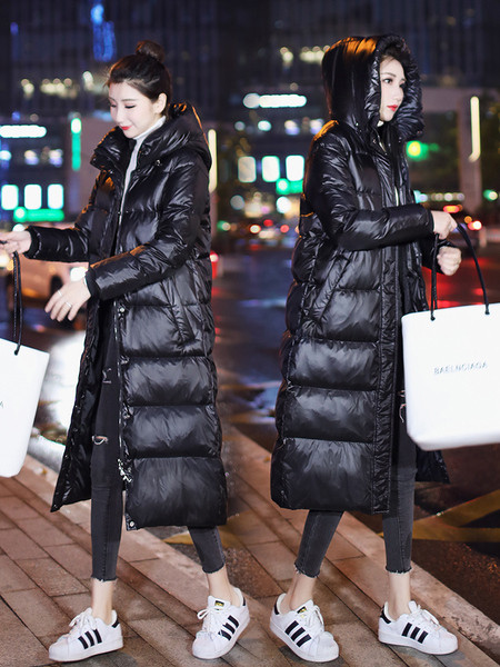 Új modell téli kabát kapucnival és térdhosszal