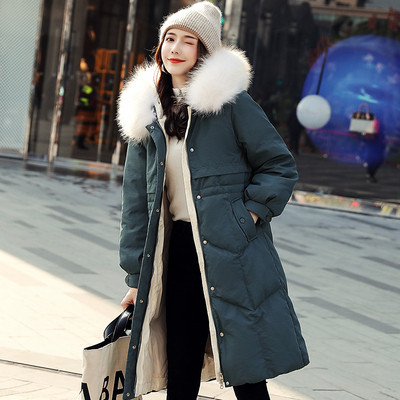 Női téli kabát derekán és lefelé a kapucniján megkötős