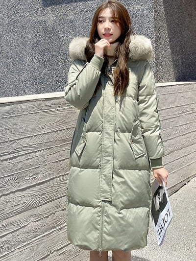 Jauna modeļa aktuāla gara jaka ar dūnu kapuci un kabatām