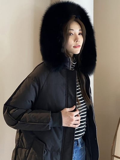 Jauna modeļa aktuāla gara jaka ar dūnu kapuci un kabatām