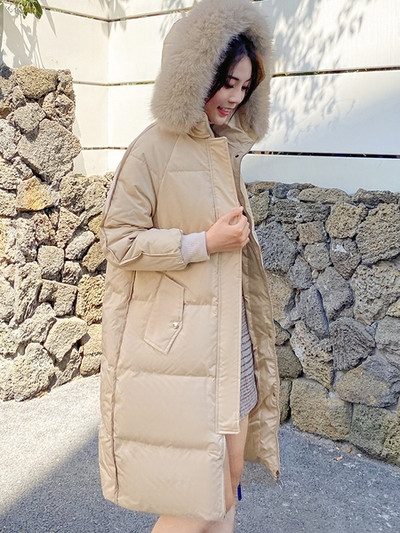 Jauna modeļa aktuāla gara jaka ar dūnu kapuci un kabatām