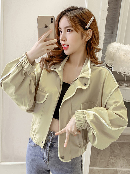 Új modell női alkalmi kabát magas gallérral és széles ujjakkal