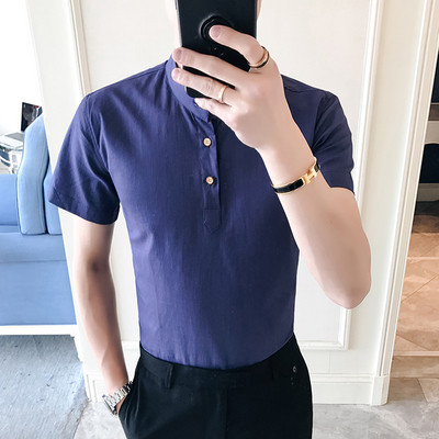 Férfi hétköznapi blúz sima modell klasszikus gallérral