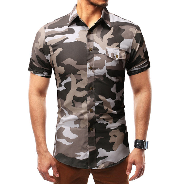 Modern férfi ing terepszínű mintával és rövid ujjal
