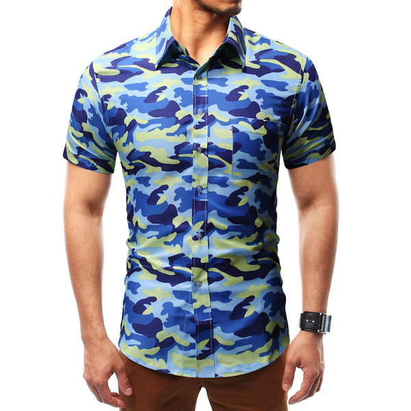 Modern férfi ing terepszínű mintával és rövid ujjal