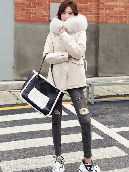 Γυναικείο μπουφάν πάρκα με ζεστή επένδυση και γούνα  στην κουκούλα