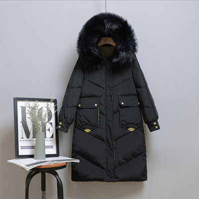 Duga zimska jakna s kapuljačom i džepovima