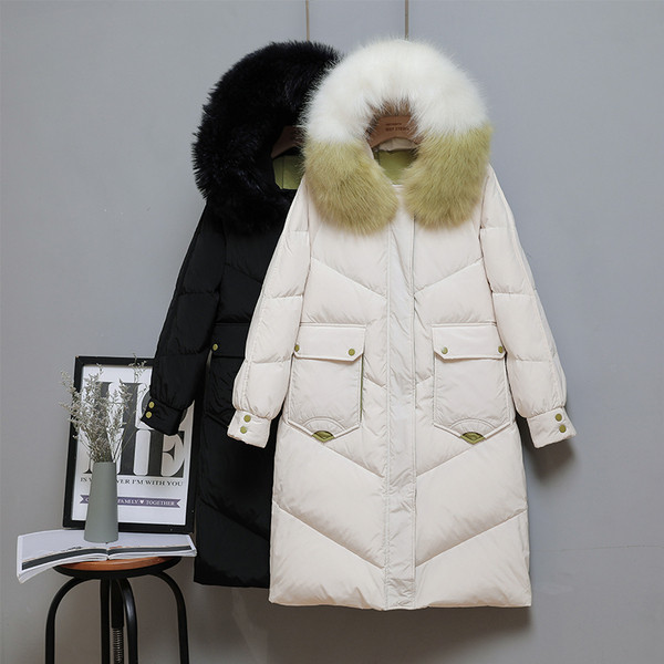 Duga zimska jakna s kapuljačom i džepovima