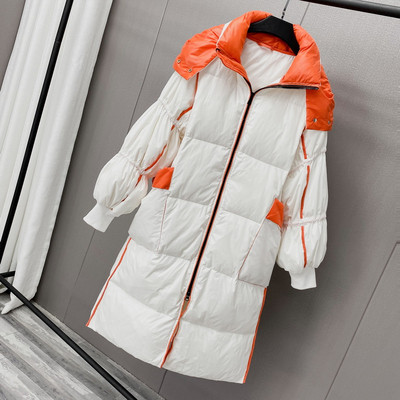 Μακρύ γυναικείο μπουφάν με κουκούλα και τσέπες