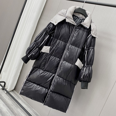 Μακρύ γυναικείο μπουφάν με κουκούλα και τσέπες