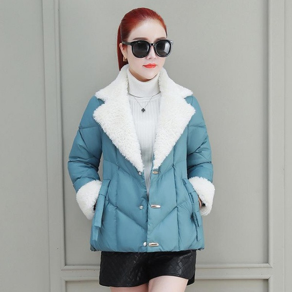 Stiilne pehme voodri ja V-kujulise kraega naiste jope