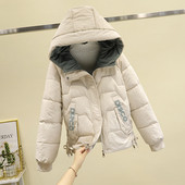 Sieviešu ziemas īsā jaka ar kapuci bez dūnām un kabatām